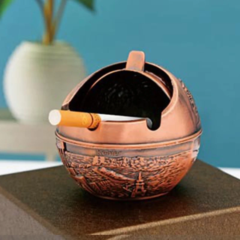 

Creative Ashtray with Lid Windproof Metal Tray Home Office Desktop Decor