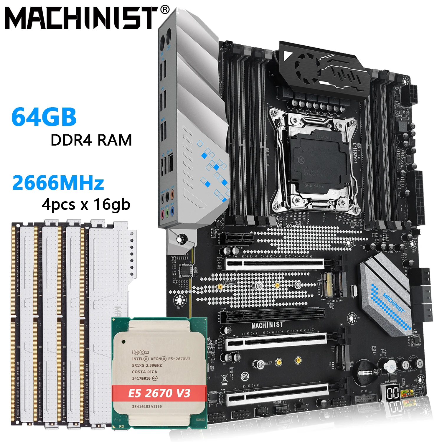 

Machinsit X99 MR9S X99 Motherboard Combo Set Kit LGA 2011-3 With Intel Xeon E5 2670 V3 CPU and DDR4 64GB (4pcs x16gb) RAM memory