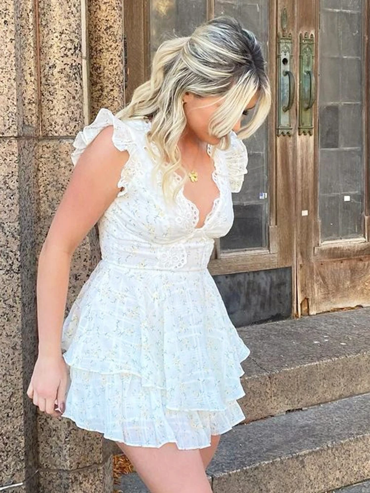 

Женское короткое платье с V-образным вырезом и молнией сзади, без рукавов