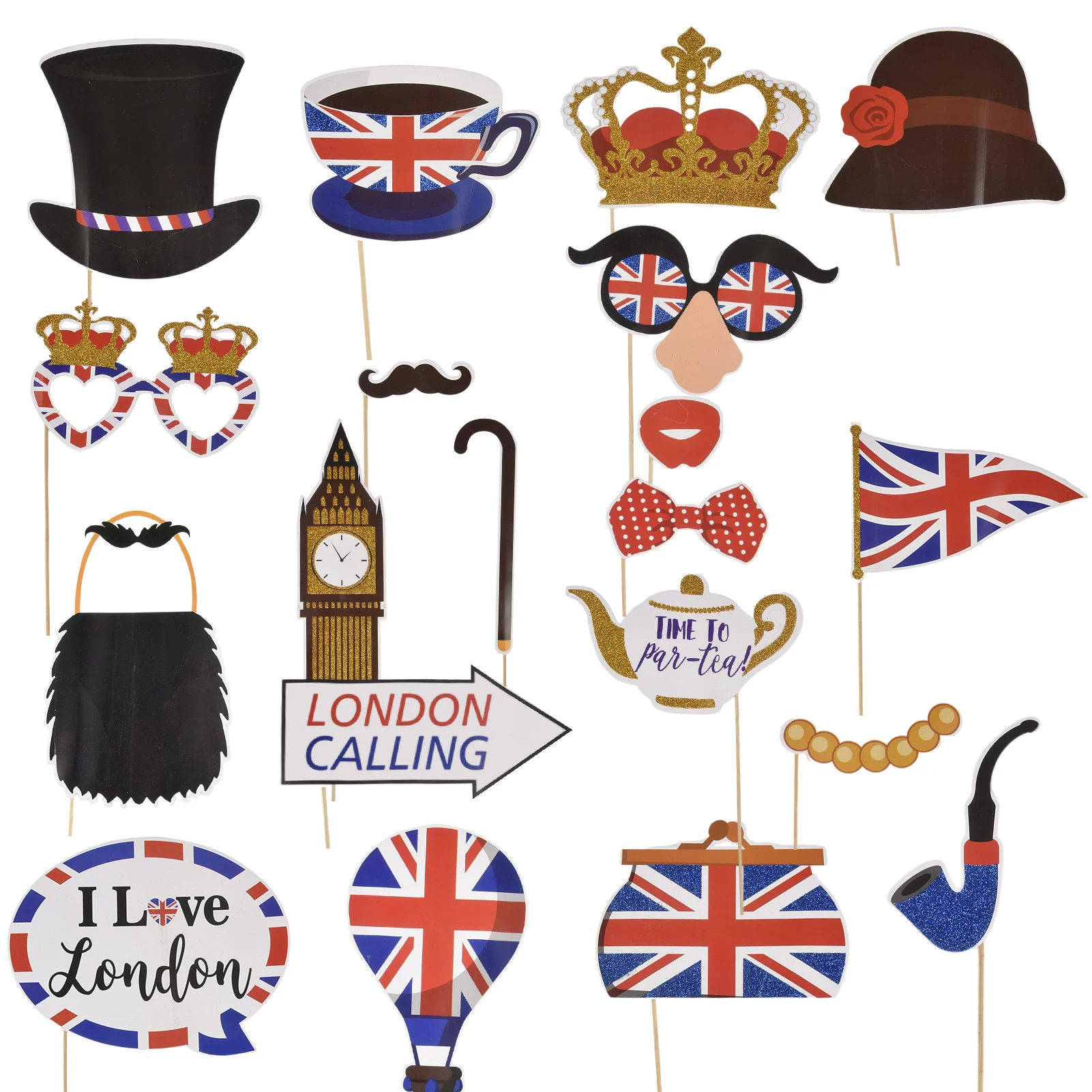 

20pcs Photo Props For British National Holiday Funny Photo Booth Prop For Queen Jubilee Decorations Union Jack Flag UK Britain