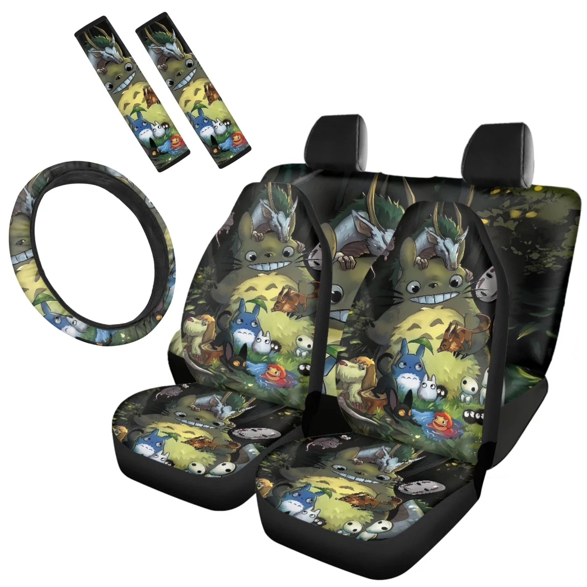 

Полный комплект чехлов на автомобильные сиденья Miyazaki Hayao аниме сверхпрочный нескользящий чехол на руль Универсальный моющийся защитный ремень
