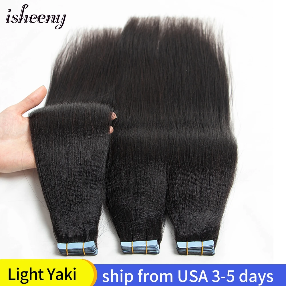 Isheeny светильник лента Yaki для наращивания натуральные черные волосы 12 "-26"