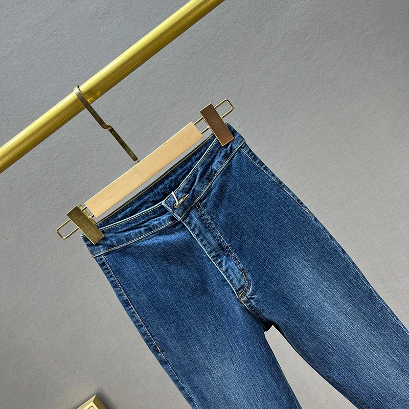 Flared Jeans for Women 2022 Spring New Elastic High Waist Slim Fit Dark Blue Bootcut Trousers Harajuku Denim Pants Female Jean