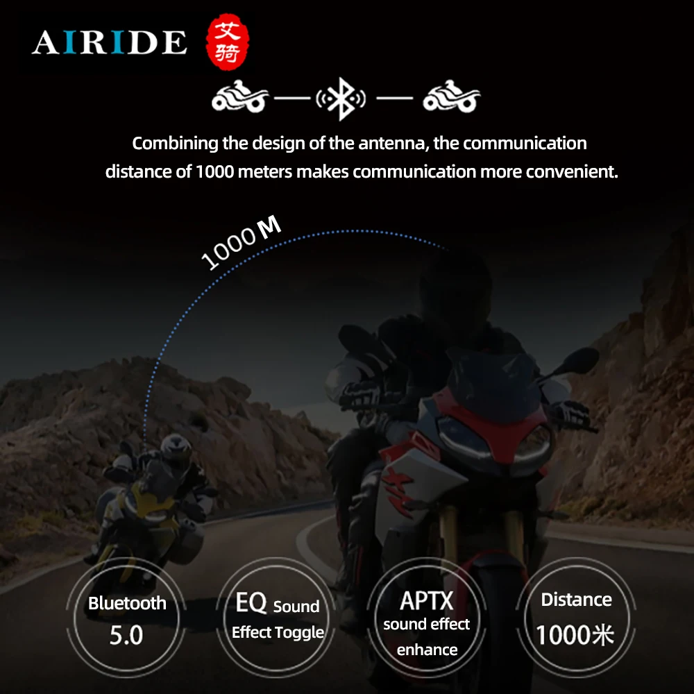 Bluetooth-гарнитура Airide R3 мотоциклетная со встроенным FM-радио и поддержкой MP3 |