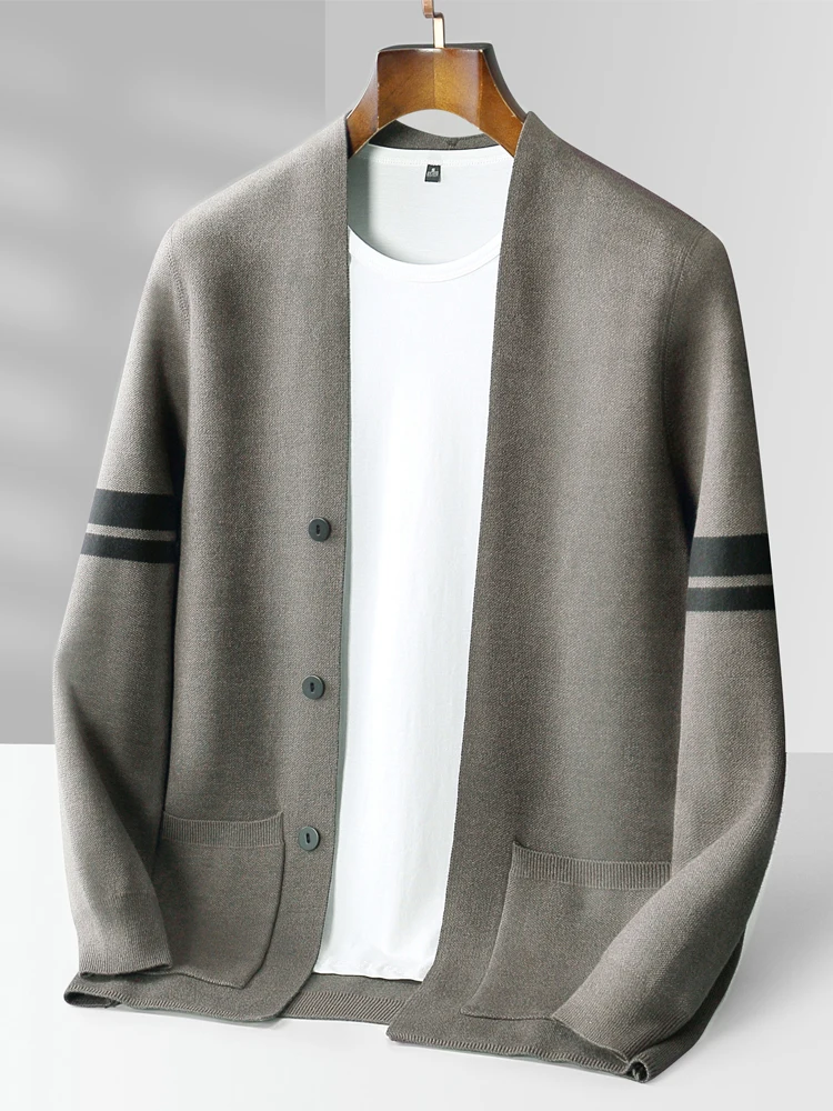 Wool Jacket Men's V-Neck Cardigan Autumn and Winter New Tops Casual Knitted Loose Men's Coat Korean Fashion