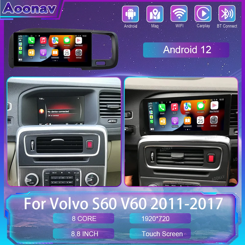 

Автомобильное радио, стерео для Volvo S60 V60 2011 2012 -2017, мультимедийный плеер, GPS-навигация, стерео аудио видео Carplay, 2 Din, головное устройство