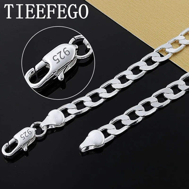 

TIEEFEGO 925 Sterling Silver 16/18/20/22/24 Inch 8MM Flat Sideways Figaro Chain Necklace For Woman Man Fashion Wedding Jewelry