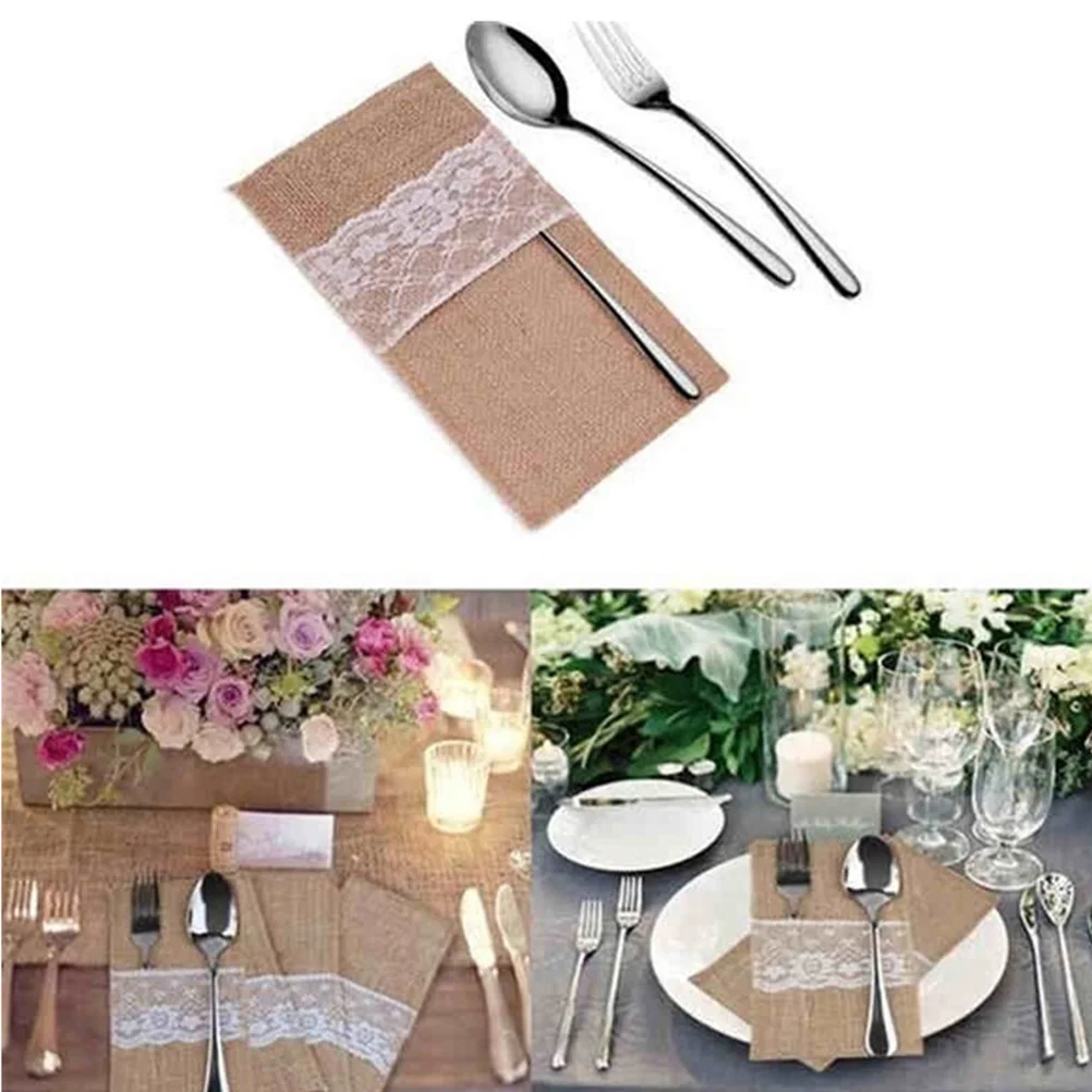 

8 шт., винтажный льняной чехол для вилок