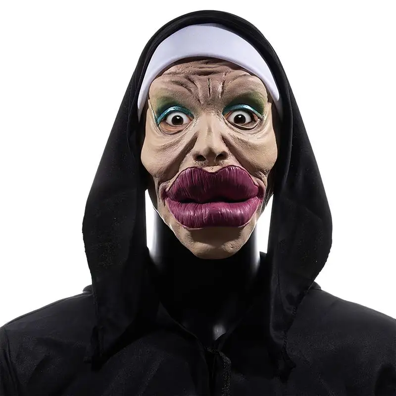 

The Horror Scary Nun Latex Mask Sexy Big Lips Masks Cosplay For Halloween Costume Party Prop Face Masks Headpiece