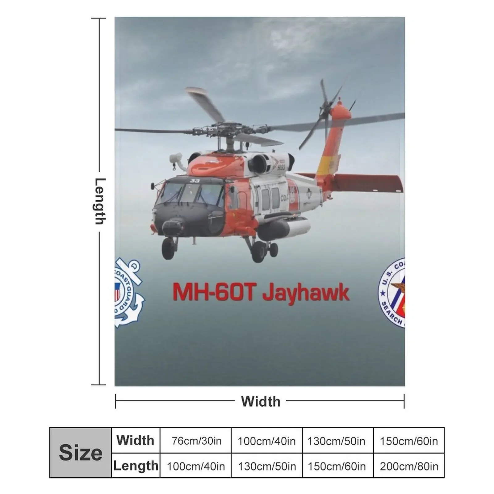Плед MH-60 Jayhawk USCG SAR, уютный домашний плед, подарок на Рождество и праздники (art.: 3920dc22522ea) - 3920dc22522ea