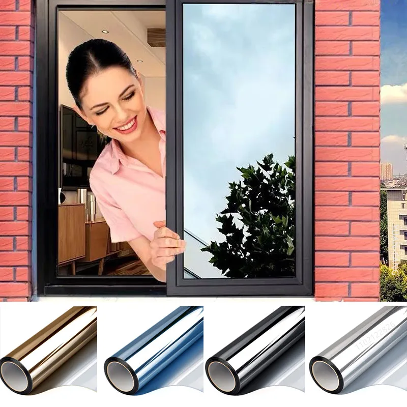 

One-Way Reflective Window Stickers Privacy Sunscreen Insulation Film Glass Stickers UV Reflector Self-Adhesive Window Stickers