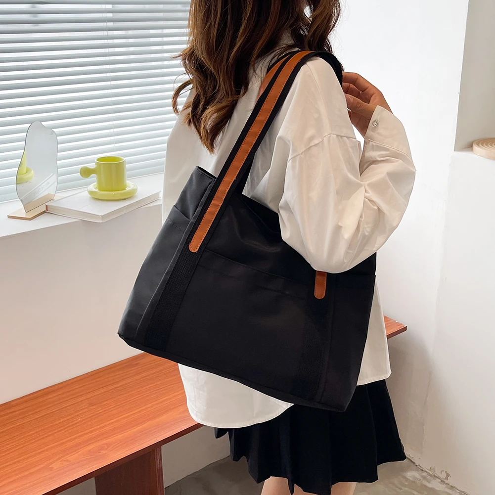 

Модная женская сумка-тоут на плечо, нейлоновая вместительная сумка с несколькими карманами и ручками сверху, Классическая школьная дорожная дамская сумочка-шоппер