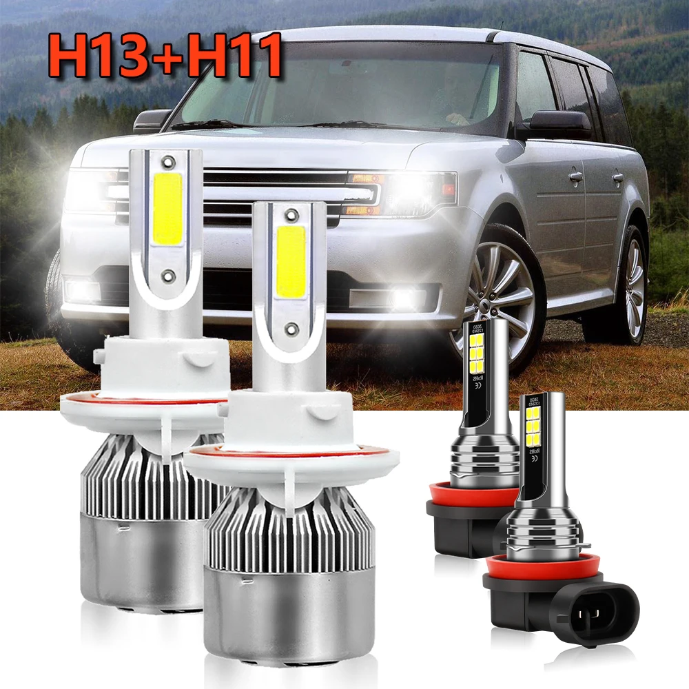 

4x светодиодные лампы для фасветильник Hi/Lo H13 9008 Противотуманные фары H11 комбинированные яркие белые конверсионные лампы для Ford Flex 2009-2015 2016 2017 2018