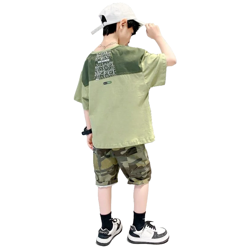 

Детский Быстросохнущий костюм для мальчиков, футболка с коротким рукавом и шорты, спортивный комплект из двух предметов, свободный костюм, Новинка лета 2023