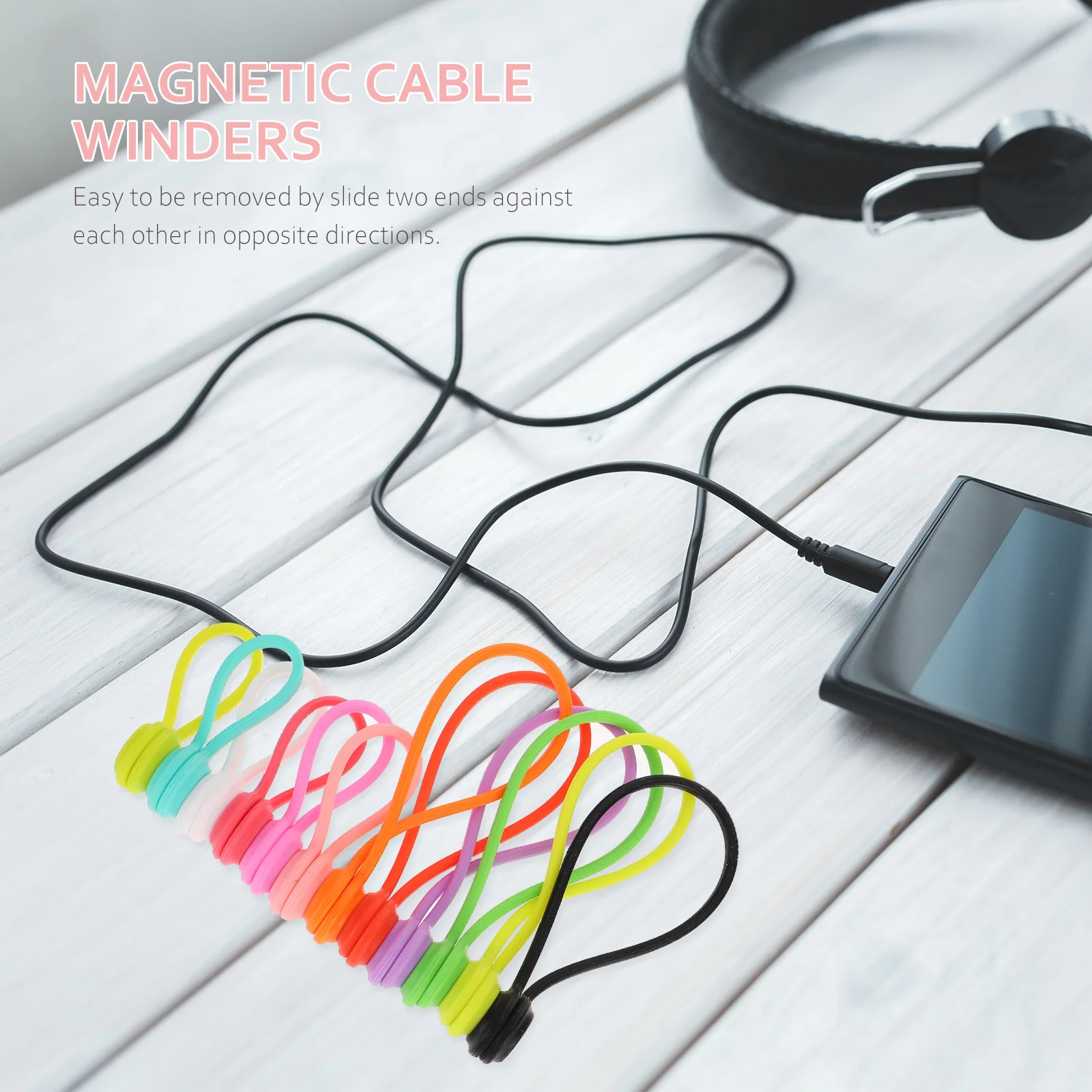 

12 Pcs Silicone Zip Ties Headphone Cable Winder Storage Tool Rubber Winders Rope Magnetic organizer