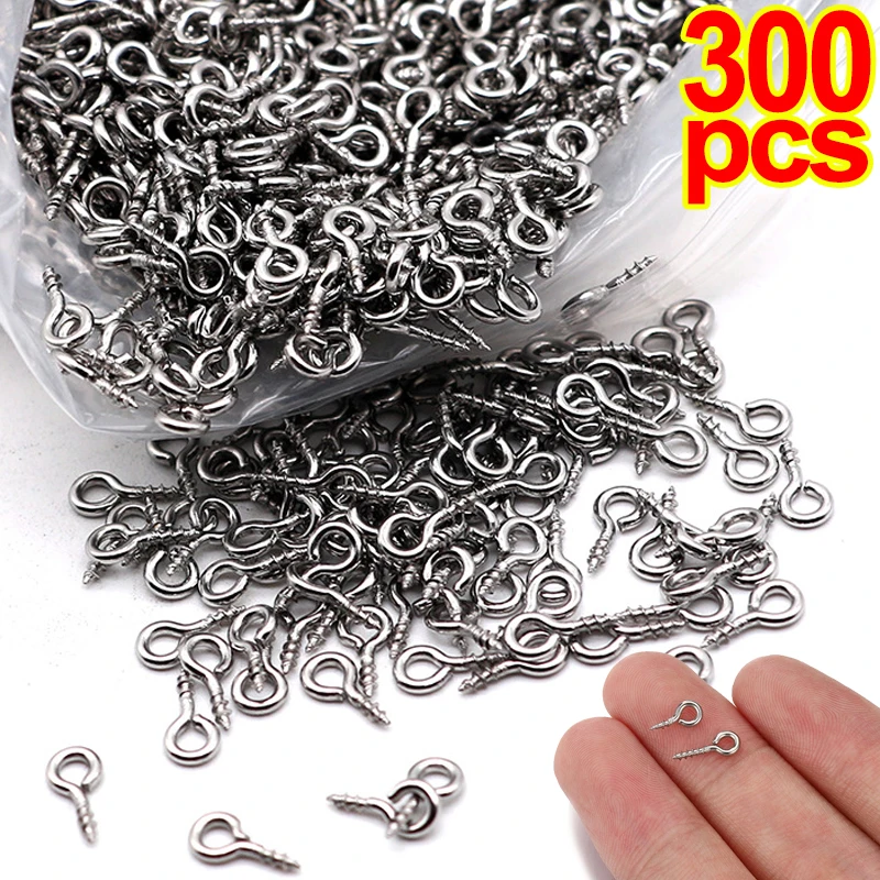 

100/300pcs Small Stainless Steel Clasps Hook Tiny Mini Eye Pins Eyepins Hooks Eyelets Screw Threaded Jewelry Findings Making DIY