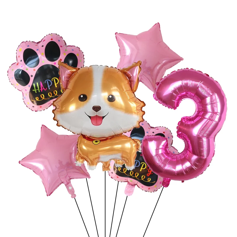 6pcs Corgi Husky Helium Balloons Pet Dog Paw Bone Cartoon An