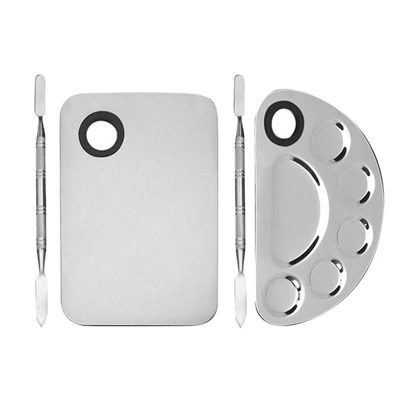 

Makeup Mixing Palette Stainless Steel Cosmetic Palette Professional Nail-Art Palette With Spatula Tool