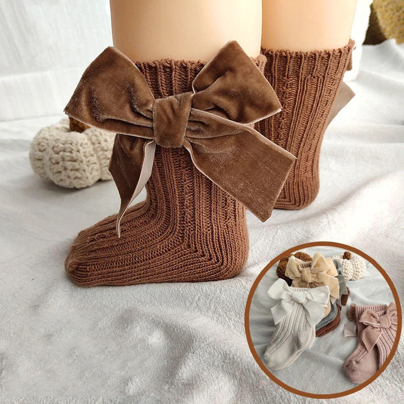 

Balleenshiny Fashion Lovely Baby Socks Soft Cotton Toddlers Velvet Bow Socks Autumn Winter Girls Kids Floor Socks Newborn Gift