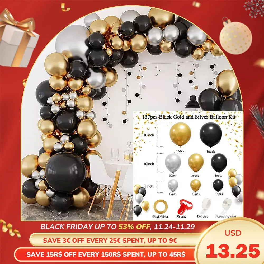 

110pcs Black and Gold Suit Birthday Party Balloon Set Balloon Chain Garland Arch Wedding Room Scene Arrangement
