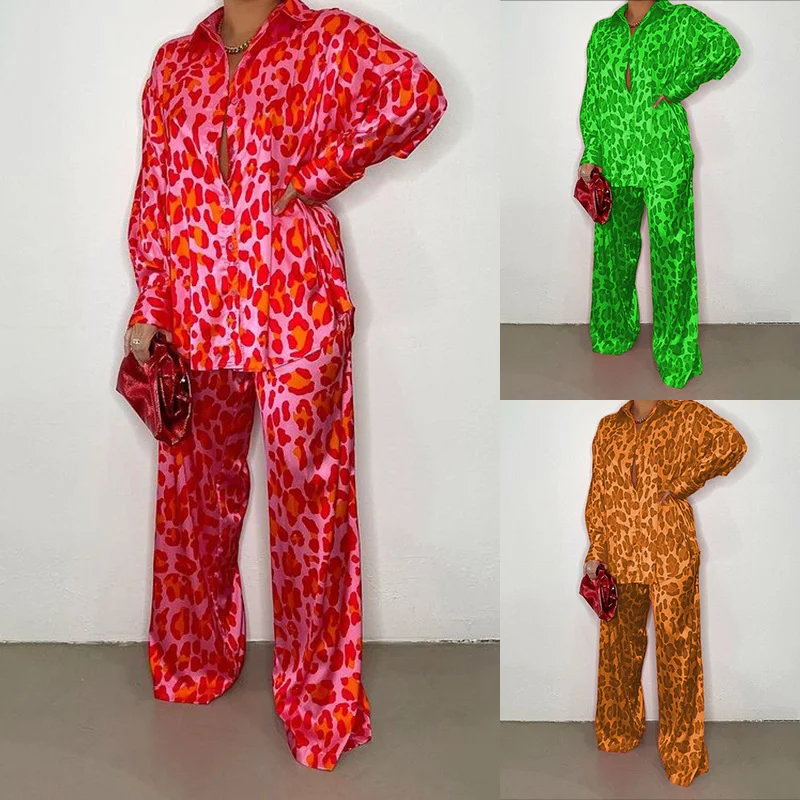 

Женский комплект из 2 предметов, свободная рубашка с длинным рукавом и принтом и свободные штаны, Осень-зима 2023