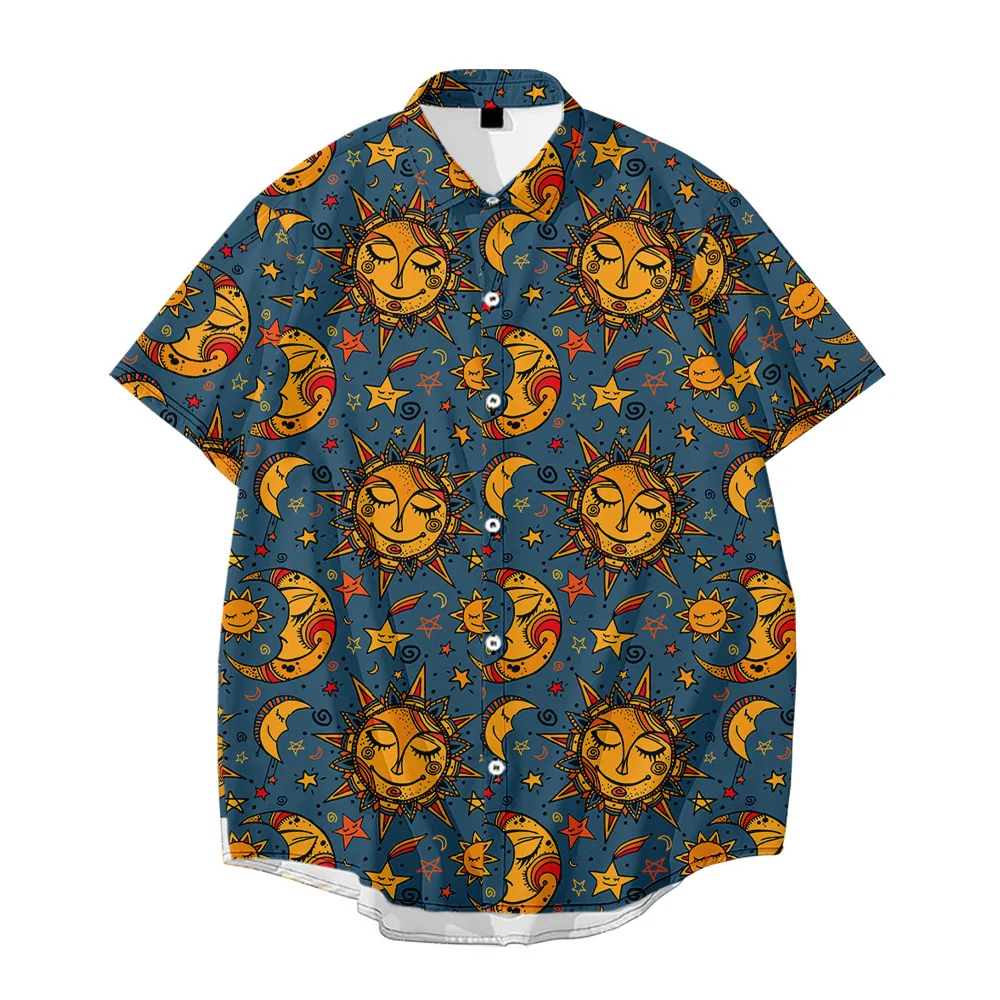 

New Starry Sky Print Short-sleeved Striped Print Summer Break Looseshirt Men's