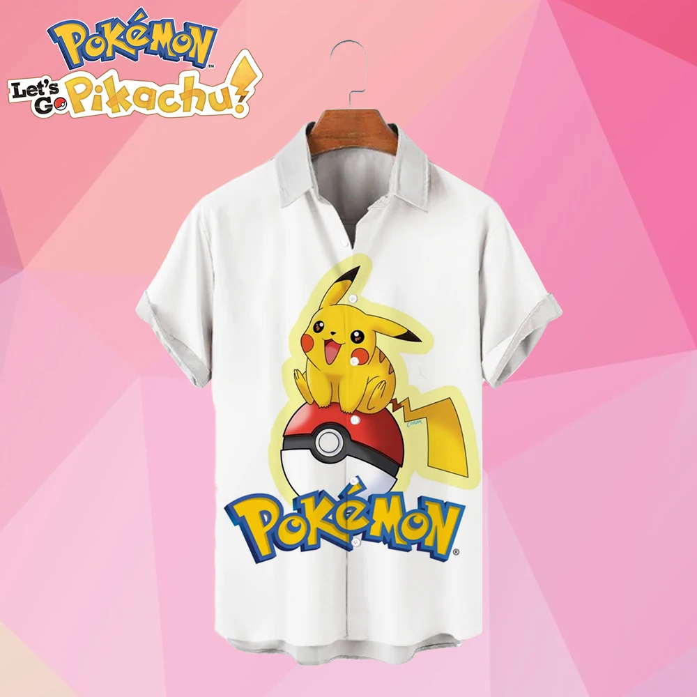 

Pokémon Men's Shirts Pikachu Blouse Summer Streetwear Social Shirt Oversized S-5XL New Couples Dress Short Sleeve Y2k 2023 Cute