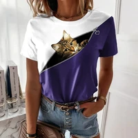 2022 new print cute catcat print womens t shirt fashion fitness girl short sleeved top fashion casual niche design clothing