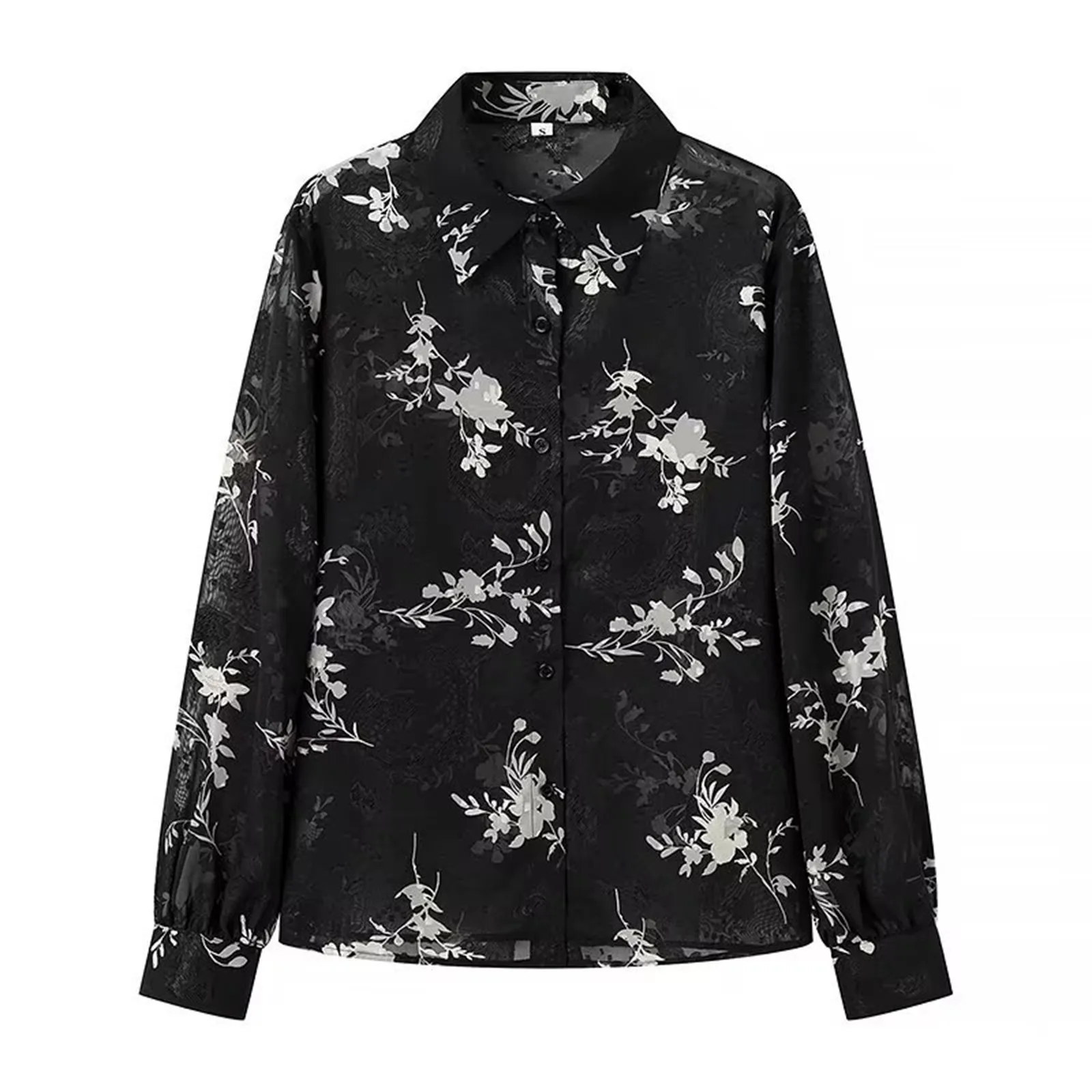 Женская модная жаккардовая Свободная рубашка с отложным воротником