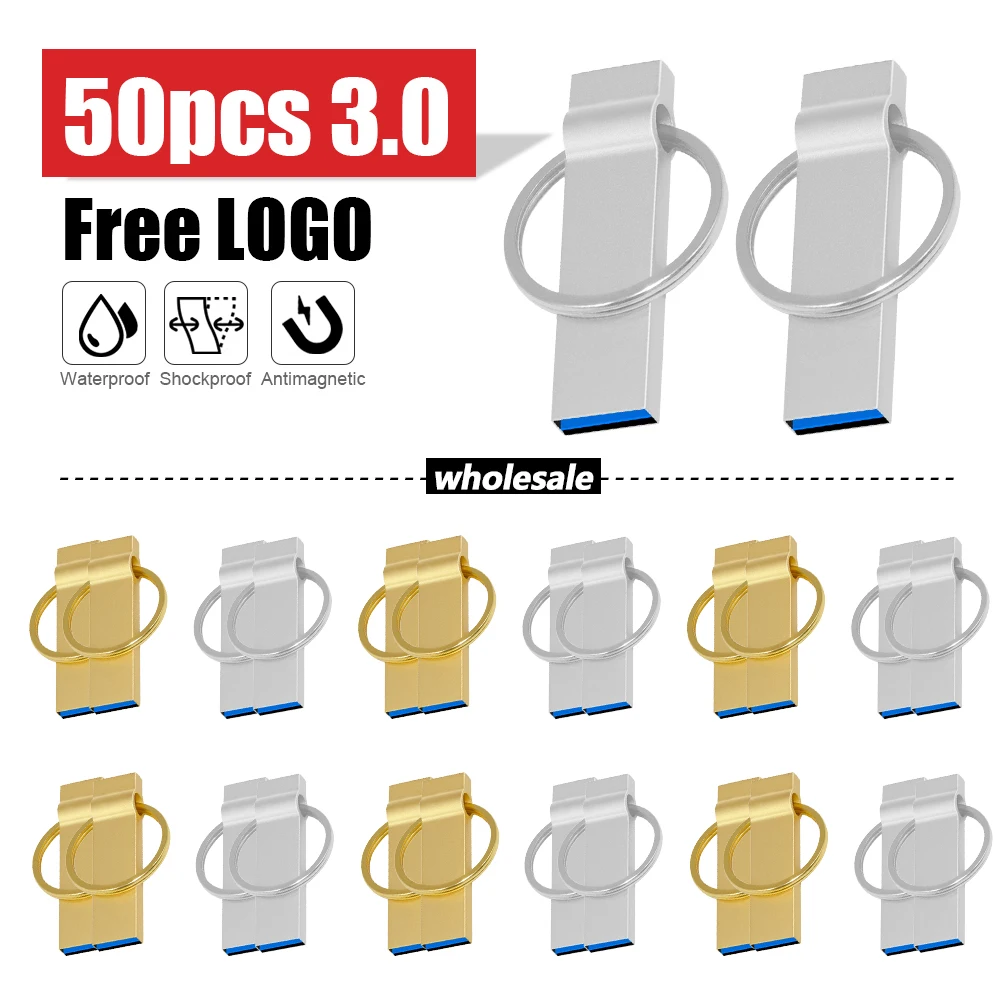 

50 шт./партия, серебристый металлический флеш-накопитель USB 3,0