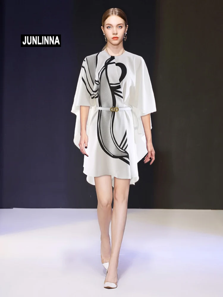 

Женское подиумное платье JUNLINNA, элегантное серебристое свободное платье с принтом, облегающее платье