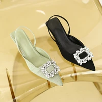 slingback sandals for women 2022 rhinestone buckle sexy pointed toe low heels summer shoes fashion ladies shoes chaussure femme
