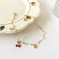 summer charm cute cherry fruit gold bracelets for women girls fashion sweet pearl chain bracelet female aesthetic jewelry gifts