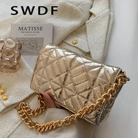 2022 soft pu leather chain quilted shoulder bag gold fashion women purses and handbag women luxury clutch flip bags high quality