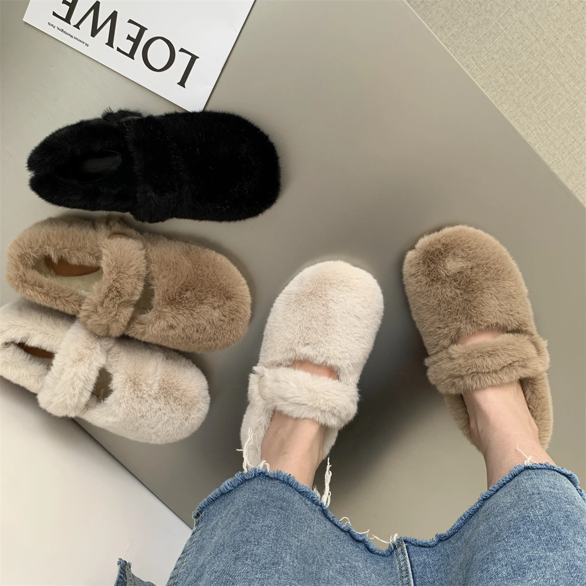 

New Women Wool Home Slippers High Quality Suede Plush Slippers Flat Cotton Shoes Couple Bedroom Slides Furry Indoor Shoes
