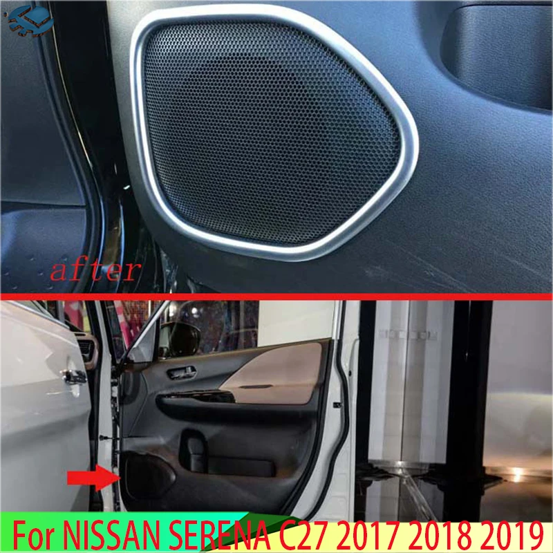 

For NISSAN SERENA C27 2017 2018 2019 ABS Chrome Matte Speaker Cover Interior Trim Side Door Stereo Bezel Collar Ring Garnish