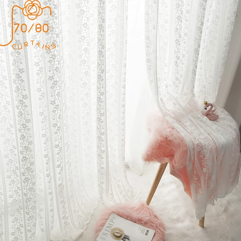 Light Luxury Korean Pastoral Lace White Gauze Curtains for Living Room and Bedroom Bay Windows Customized Finished Products