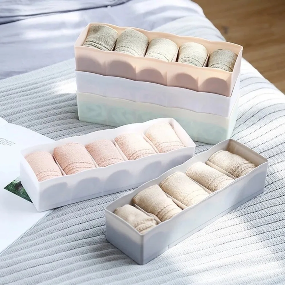 Фото Multifunction Clothes Storage Case Can Be Stacked 5-Grid Underwear Storage Box Durable Compartments Bras Storage Box №5