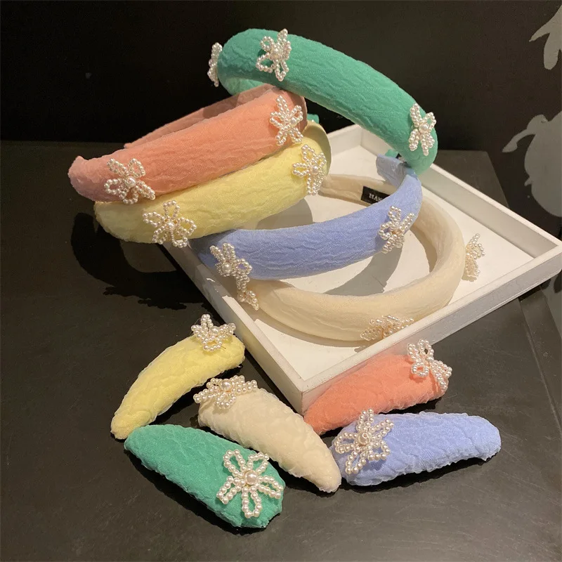 

Fashion Pearl Non-Slip Rhinestone Hairbands Elastic Flower Women Hair Hoop Bands Headband Bezel Girls Hair Accessories Headdress