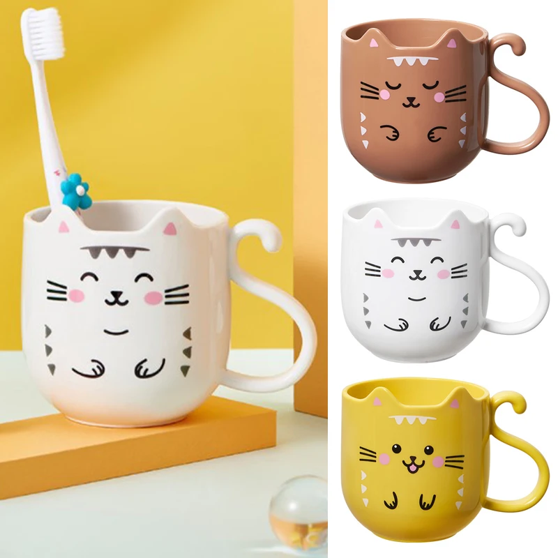 

1PC Cute Cat Bathroom Tumblers Plastic Mouthwash Cup Coffee Tea Water Mug Home Travel Toothbrush Holder Cup Drinkware Tools