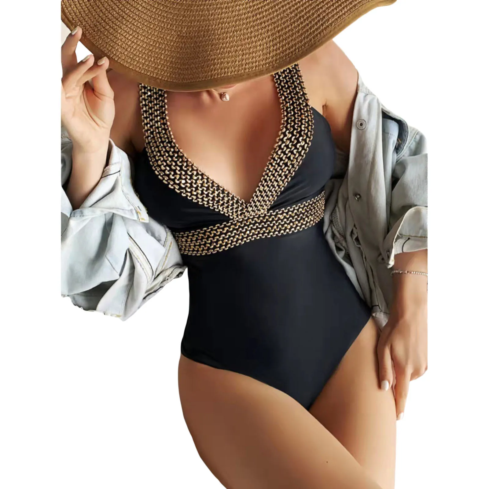 

Женское боди для плавания без рукавов, с винтажным рисунком, с открытой спиной и V-образным вырезом, с широкими бретельками, приталенная пляж...