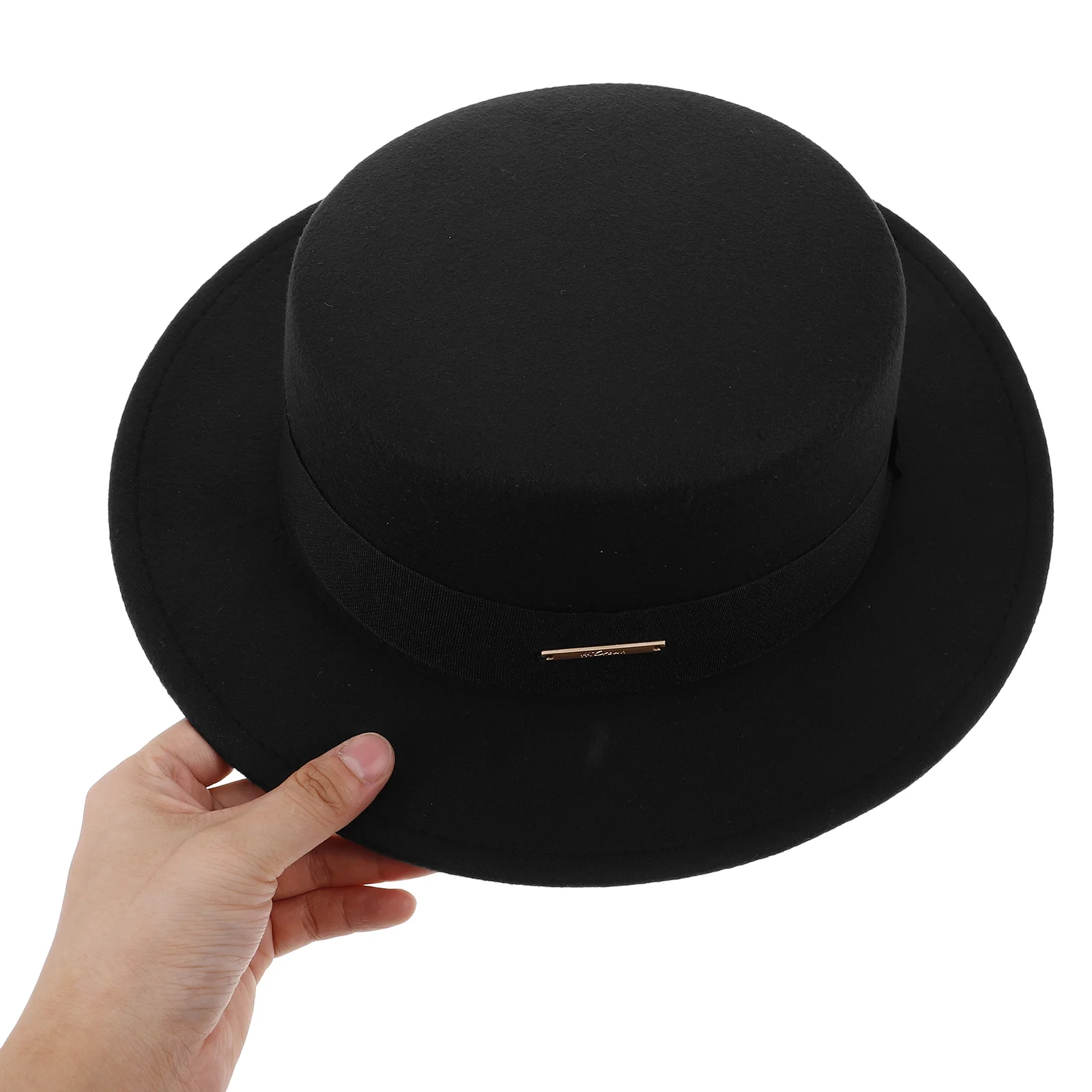 Woolen Hat Mens Black Flat Top Wide Brim Porkpie Fedora for Women Cap Boater Polyester Men's Bowler Miss Hats