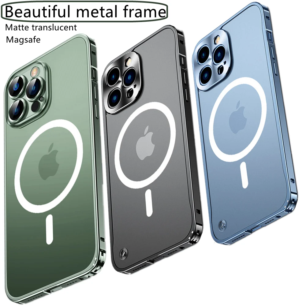 

Роскошный Матовый чехол с металлической рамкой для IPhone 13 12 11 Pro Max Mini Magsafe, прозрачный чехол с беспроводной зарядкой