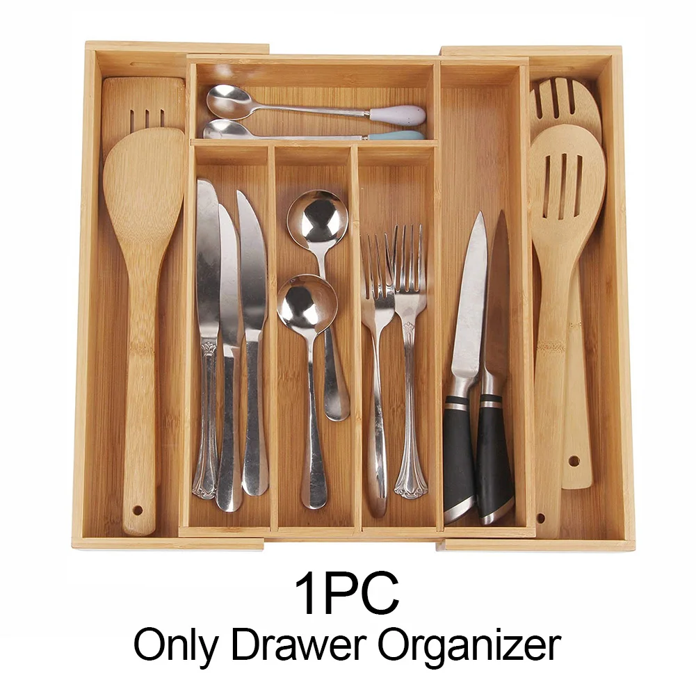 

Practical Drawer Organizer Multifunction Kitchen Silverware Holder Tableware Expandable Bamboo Groceries Cutlery Tray