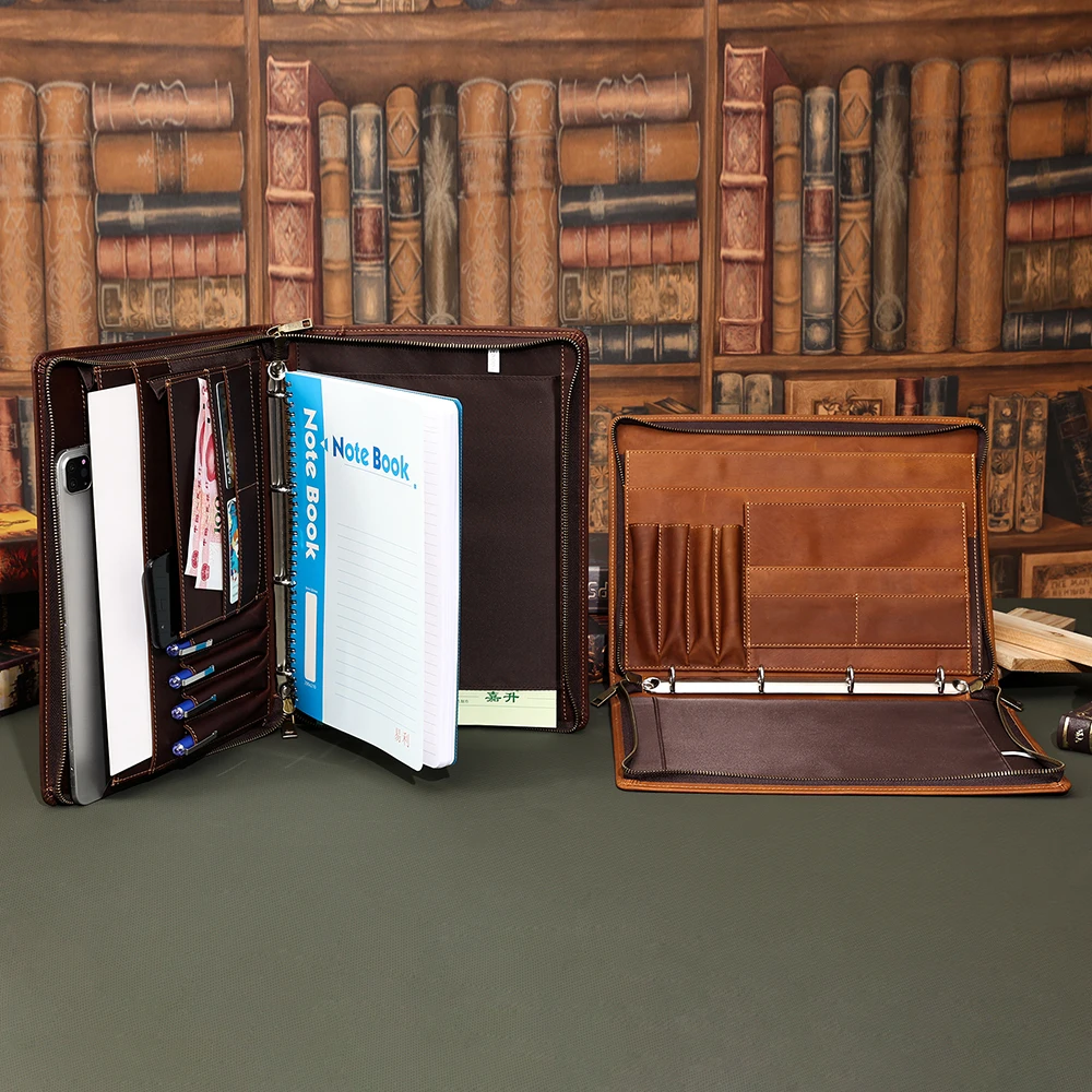 Handbag 12.9 inch laptop zipper bag multifunctional Ipad bag A4 paper High capacity leather tablet case Business Casual