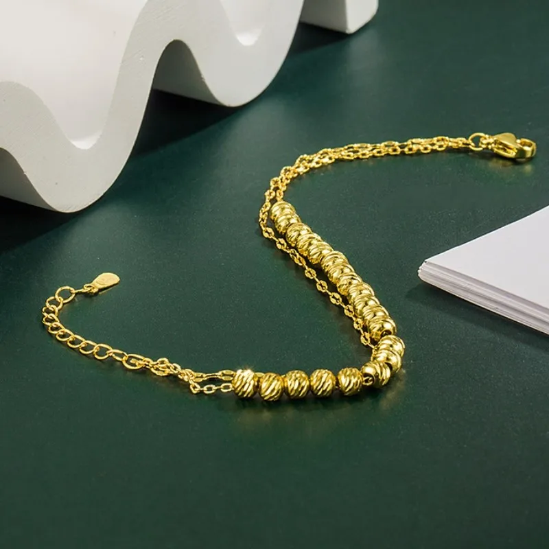 Женский двухслойный браслет Anenjery с круглыми бусинами золотого цвета модные