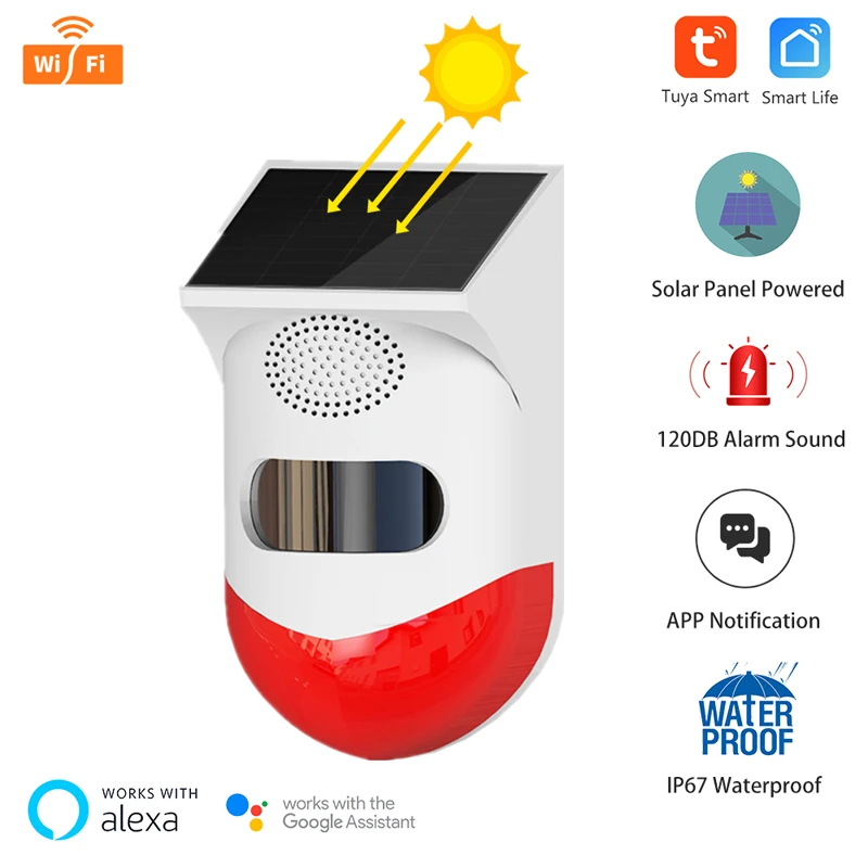 

Tuya WiFi PIR Motion Sensor Smart Wireless Solar Panel Powered Mini Infrared Detector 120DB Wifi Alarm System Human Body Sensor