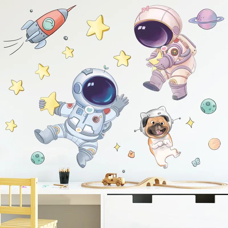 

Starry Sky Wall Stickers for Kids Bedroom Wall Decoration Background Self-Adhesive Wallpaper Astronaut Rocket PVC Posters Murals