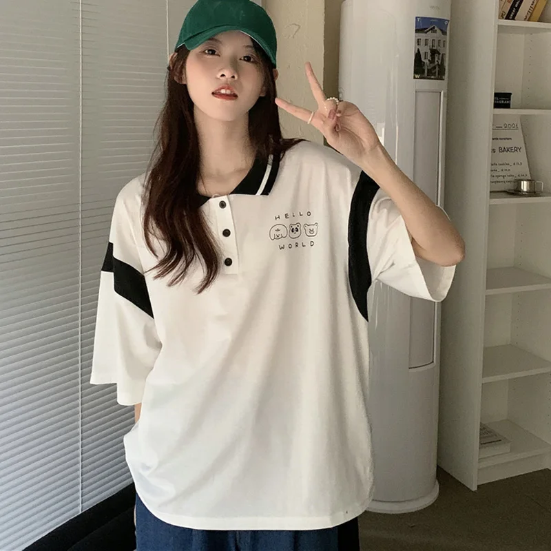 

Футболка женская оверсайз с коротким рукавом, Повседневный хлопковый топ с мультяшным принтом в стиле Харадзюку, Готическая Студенческая рубашка в Корейском стиле, y2k, на лето