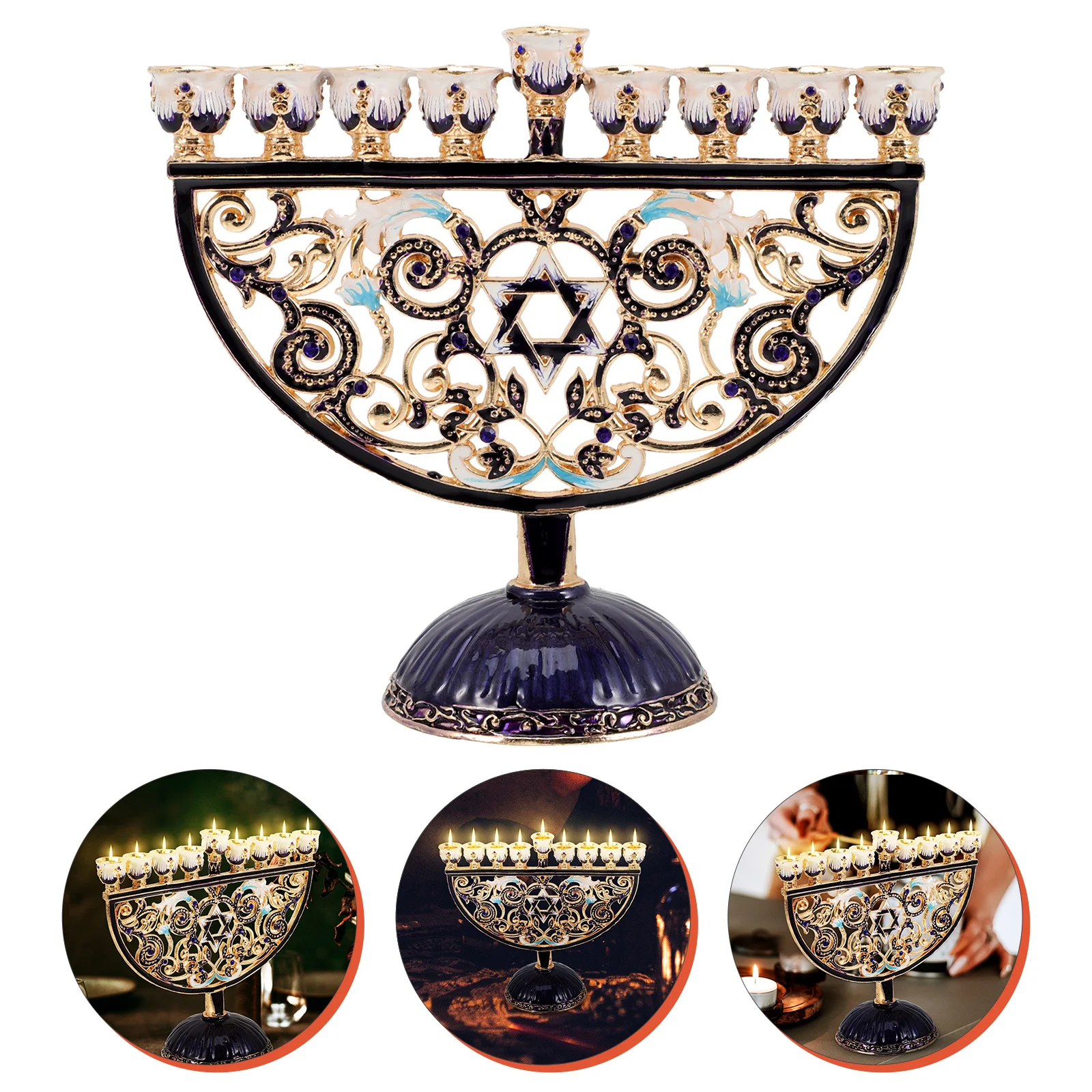 

Menorah Hanukkah Holder Candlestick Stand Metal Chanukah Tablecontainer Tealight Vintage Candlesticks Night 1St Star Traditional